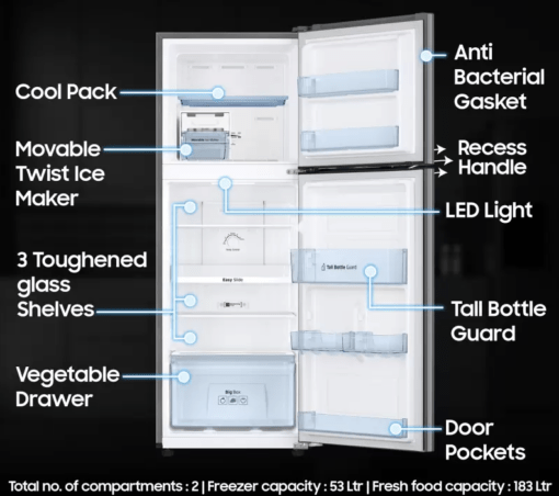 SAMSUNG 236 L Frost Free Double Door 2 Star Refrigerator with Digital Inverter  (Gray Silver, RT28C3032GS/HL) - Image 2